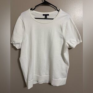 Lands' End White Short Sleeve Knit Crewneck Top Sweater Preppy Women’s 1X